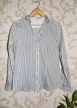 Стильная офисная рубашка в серую и белую полоску,44, xxl,14,52