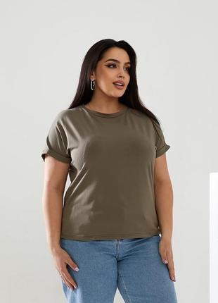 Жіноча однотонна футболка бежева 42-58 р10 фото