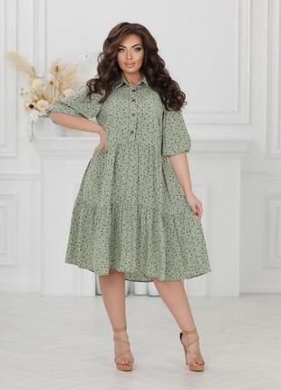 Весеннее батальное женское платье оливковый 50-60