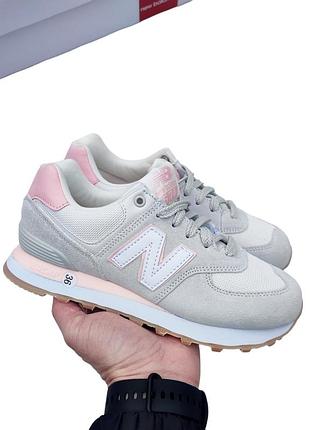 Женские кроссовки new balance 574 серые с розовым