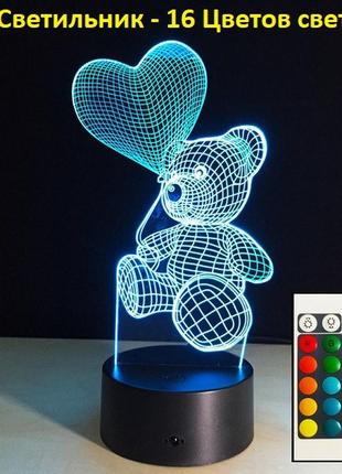 3d led светильник "мишка", подарок ребенку на рождество, идеи подарков детям