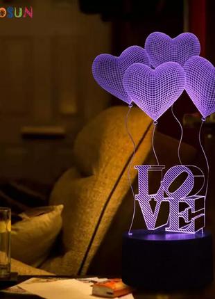 3d світильник "love)", 3д лампа, 3d нічники, 3d led світильники3 фото