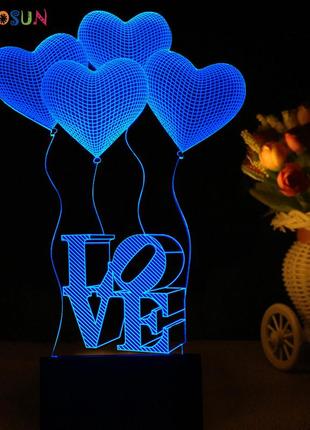 3d світильник "love)", 3д лампа, 3d нічники, 3d led світильники2 фото