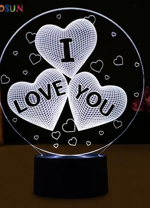 3d світильник, "три серця", подарунок коханому чоловікові на день народження, подарунок чоловікові3 фото