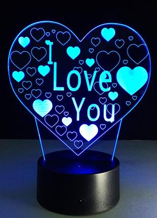 3d світильник i love you, 1 світильник — 16 кольорів світла. подарунки на день закоханих2 фото