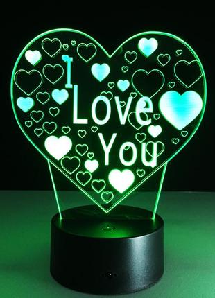 3d світильник i love you, 1 світильник — 16 кольорів світла. подарунки на день закоханих4 фото