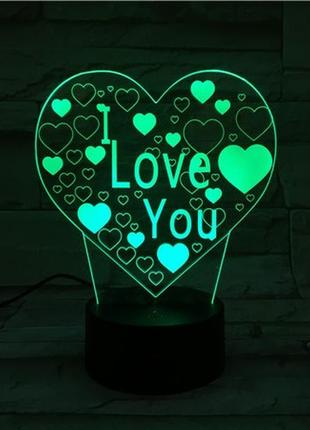 3d світильник "багато сердець", 1 світильник — 16 кольорів світла. подарунки на день закоханих3 фото