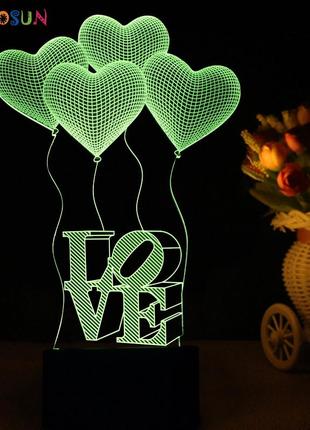 3d светильник love, 1 светильник - 16 цветов света. 14 февраля день влюбленных5 фото