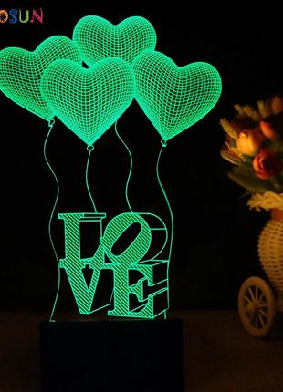 3d світильник любов "love)", 1 світильник — 16 кольорів світла. подарунки на 14 лютого7 фото