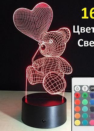 Новорічний подарунок для дівчинки, 3d нічник ведмедик із кулькою, подарунки до дощу, подарунок дівчинці на новий рік