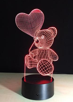 3d светильник "мишка", светильник в форме сердец. 1 светильник- 16 цветов света. подарки на день влюбленных6 фото