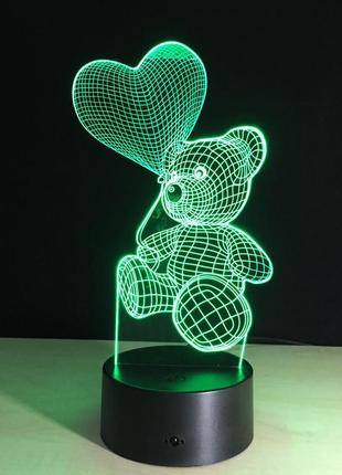3d светильник "мишка", светильник в форме сердец. 1 светильник- 16 цветов света. подарки на день влюбленных3 фото