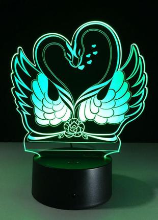 3d светильник "лебеди", светильник в форме сердец. 1 светильник- 16 цветов света. подарки на день влюбленных4 фото