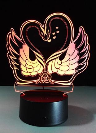 3d светильник "лебеди", светильник в форме сердец. 1 светильник- 16 цветов света. подарки на день влюбленных2 фото