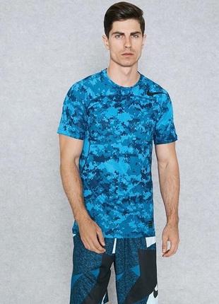 Компресійна футболка nike pro hypercool fitted training t-shirt camo blue/black