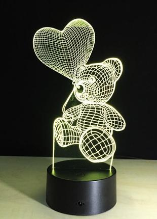 3d светильник "мишка с сердцем", подарок ребенку на день рождения, подарунок дитині на день народження3 фото