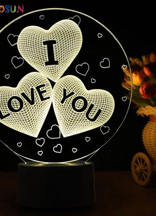 3d світильник, "три серця", подарунок для жінки на новий рік, класні подарунки на новий рік2 фото