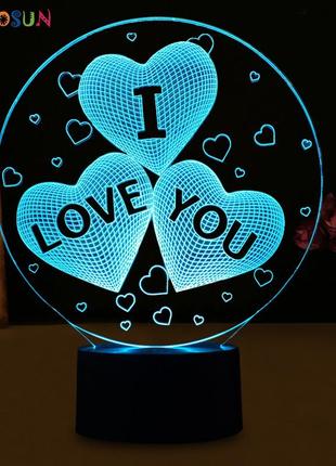 3d світильник, "три серця", подарунок для жінки на новий рік, класні подарунки на новий рік5 фото