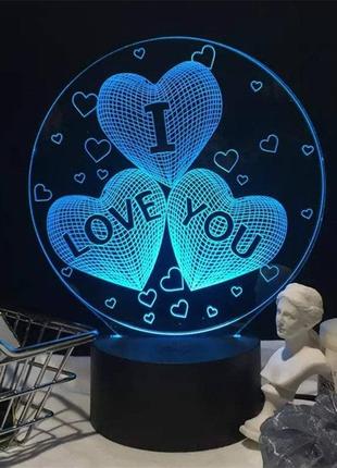 3d світильник, "три серця", креативний подарунок чоловікові на день народження, подарунок на дри чоловікові2 фото