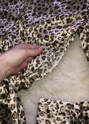 Платье леопард атлас атласный сатин леопардовое плаття рубашка праздничное нарядное5 фото