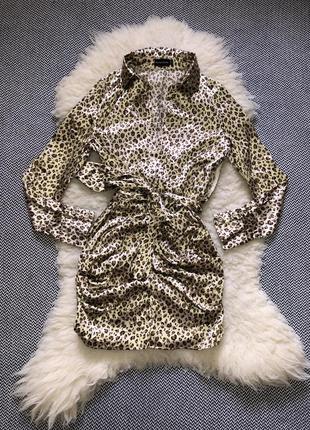 Платье леопард атлас атласный сатин леопардовое плаття рубашка праздничное нарядное