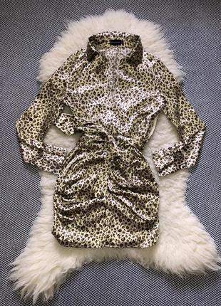 Платье леопард атлас атласный сатин леопардовое плаття рубашка праздничное нарядное9 фото