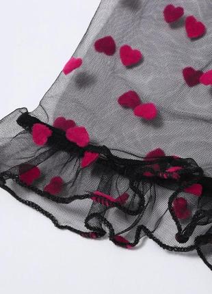 Прозрачное женское нижнее белье с сердечками: трусики шорты и топ домашняя одежда5 фото