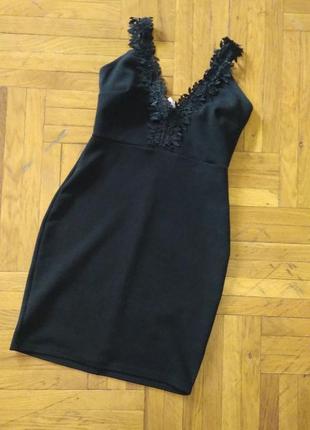 Платье, платье черное вечернее короткое с кружевом.1 фото