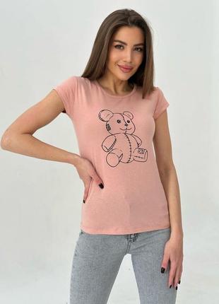 Персикова бавовняна футболка з ведмедиком