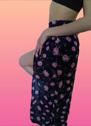 Прозрачная макси юбка с шортами missguided/длина летняя черная шифоновая юбка-шортики в принт5 фото
