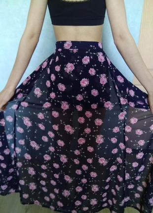 Прозрачная макси юбка с шортами missguided/длина летняя черная шифоновая юбка-шортики в принт6 фото