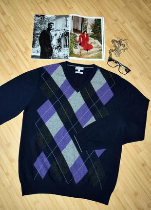 Maddison 👑 50% кашемир, 50% шерсть мериноса темно- синий свитер с ромбами, р. l3 фото