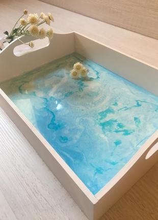 Піднос дерев'яний хенд мейд в техніці гум арт resin art
