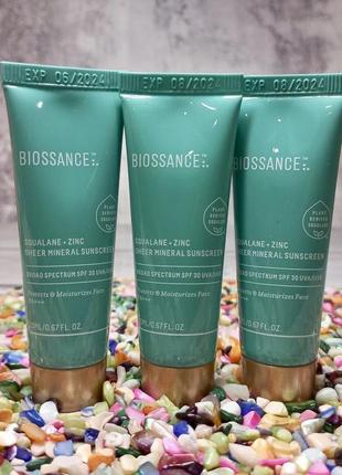 ✔️оригінал санскрін сонцезахисний крем для шкіри обличчя biossance squalane + zinc sheer mineral sunscreen spf 30 pa +++