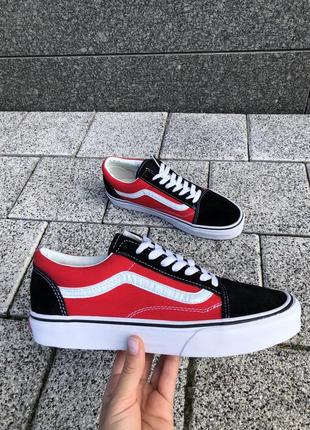 Чоловічі кеди vans old skool червоні/чорні сезон весна-осінь