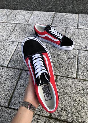 Чоловічі кеди vans old skool червоні/чорні сезон весна-осінь3 фото