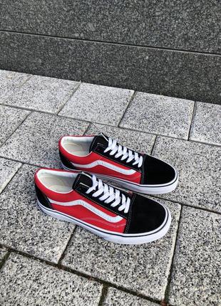 Чоловічі кеди vans old skool червоні/чорні сезон весна-осінь8 фото