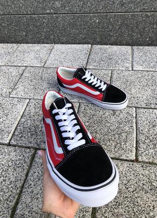 Чоловічі кеди vans old skool червоні/чорні сезон весна-осінь6 фото