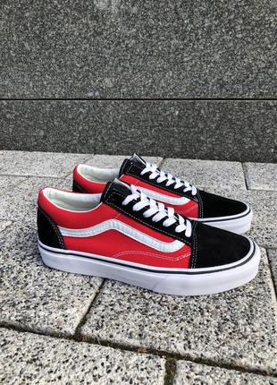 Чоловічі кеди vans old skool червоні/чорні сезон весна-осінь10 фото