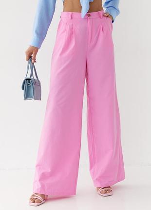 Женские летние розовые широкие брюки-палаццо