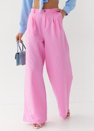 Женские летние розовые широкие брюки-палаццо7 фото
