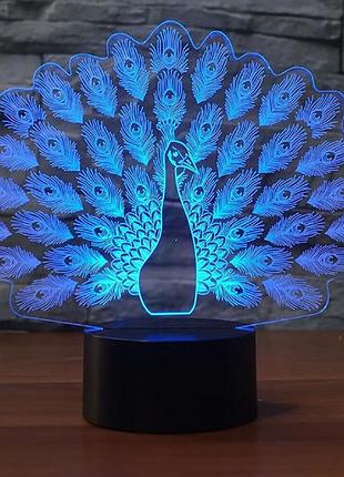 3d светильник, "павлин", подарки маме на день рождения, подарок любимой женщине,...