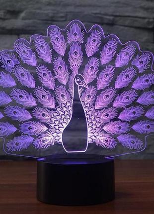 3d светильник, "павлин", подарки маме на день рождения, подарок любимой женщине,...
