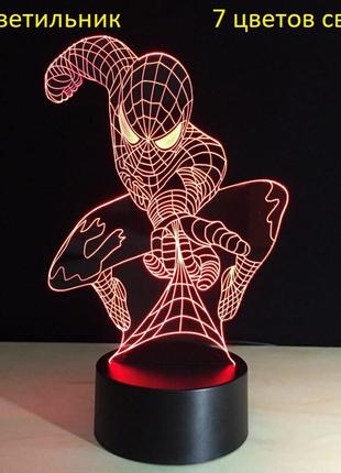 3d светильник, "человек паук"  подарок детям, подарок ребенку, детский подарок