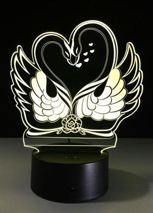 Подарок для двоих на 14 февраля 3d светильник лебеди, оригинальный подарок на день влюбленных6 фото
