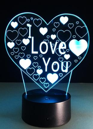 Светильник 3d, "i love you", креативные подарки для девушки, подарок любимой на праздник6 фото