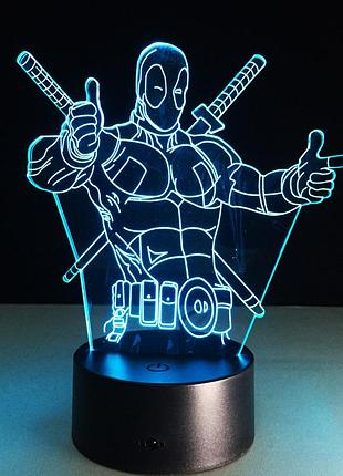 Світильник 3d "дедпул", дитячі світильники-нічники, світильник дитячий настільний4 фото