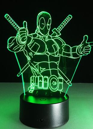 Світильник 3d "дедпул", дитячі світильники-нічники, світильник дитячий настільний2 фото
