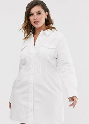 Джинсовое платье-рубашка женское asos design 18 (l) белый1 фото