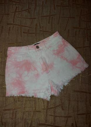 Бело-розовые подростковые джинсовые шорты
